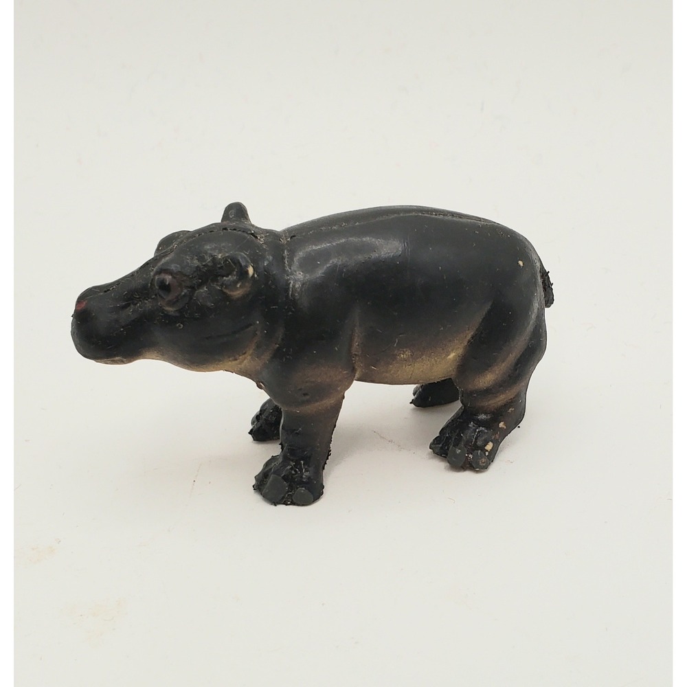 Vintage Miniature House Hippo Figurine Small Black Hippopotamus Toy Animal 3in